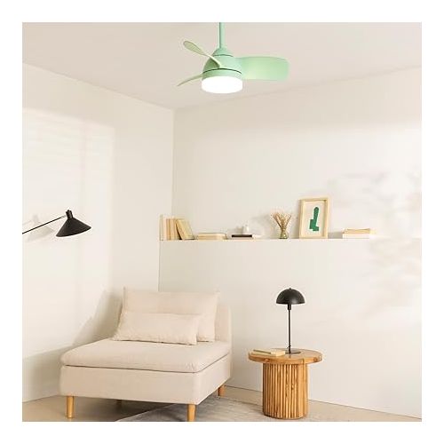  CREATE Windround Ceiling Fan Pastel Green with Lighting 40 W Quiet Diameter 76 cm 6 Speeds Timer DC Motor Summer Winter Operation