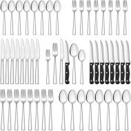 Terlulu 36-Piece Stainless Steel Cutlery Set with Steak Knife, Cutlery Set for 6 People, Elegant Cutlery Set with Knife, Fork, Spoon, Cutlery for Home/Party/Restaurant, Dishwasher Safe