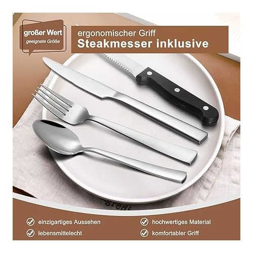  Terlulu 36-Piece Stainless Steel Cutlery Set with Steak Knife, Cutlery Set for 6 People, Elegant Cutlery Set with Knife, Fork, Spoon, Cutlery for Home/Party/Restaurant, Dishwasher Safe