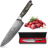 BILLION DUO Chef's Knife Damask, Japanese Kitchen Knife, Razor Sharp, 67 Layers Stainless Steel Core, Unique Carbon Fibre & Gold Leaf Handle