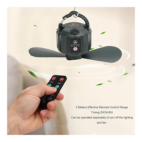  Alomejor Tent Ceiling Fan, USB Tent Ceiling Fan, Type C Connector, Timing Function, Portable with LED Light for Indoor and Outdoor Use