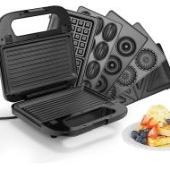 SUPERLEX 6-in-1 Multifunctional Sandwich Maker Set, for Sandwich Toaster, Contact Grill, Waffle Iron, Cake, 2 Discs with Non-Stick Coating, Double-Sided Baking at Constant Temperature, BPA-Free