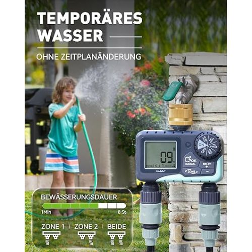  RAINPOINT Watering Computer 2 Outputs with Brass Swivel Rain Delay / Manual / Automatic Watering Timer Programmable Tap Timer for Garden