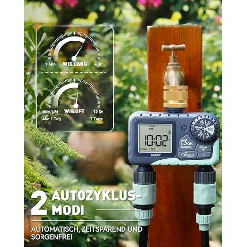  RAINPOINT Watering Computer 2 Outputs with Brass Swivel Rain Delay / Manual / Automatic Watering Timer Programmable Tap Timer for Garden