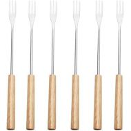 Pack of 6 Stainless Steel Fondue Forks, Plastic Handle, Wooden Handle, Heat Resistant, Grill Cheese Fondue Forks for Chocolate, Kitchen, Cake, Fondue Forks