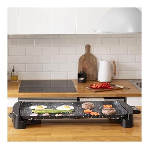 Cecotec Tasty & Grill Electric Grill 3000 RockWater L. 2200 W, Large Area 65 x 30 cm, RockStone Coating, Non-Stick Coating, Adjustable Thermostat