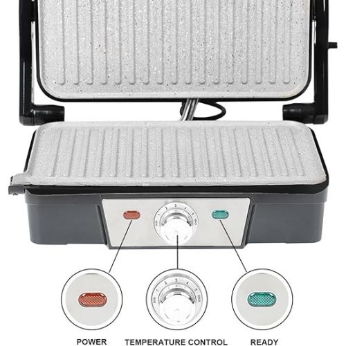  SUPERLEX Contact Grill Table Grill 1500 W for Steak, Sandwich Maker, Panini Grill, Toaster with Non-Stick Coating, 180° Opening with Heat-Insulated Handle, BPA Free