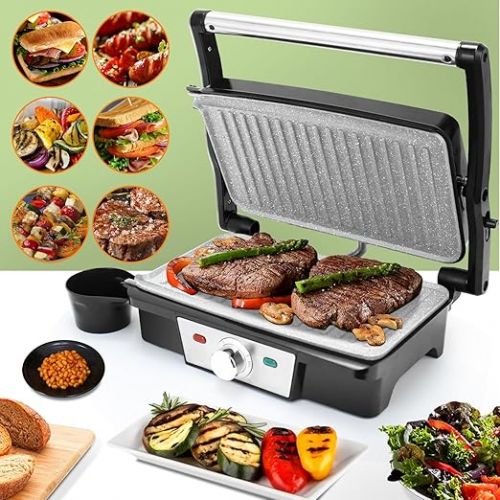  SUPERLEX Contact Grill Table Grill 1500 W for Steak, Sandwich Maker, Panini Grill, Toaster with Non-Stick Coating, 180° Opening with Heat-Insulated Handle, BPA Free