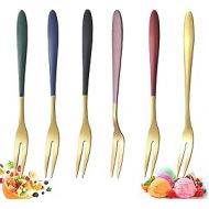 YUEMING Pack of 6 Fruit Forks, Dessert Forks, Colourful Cake Forks, Stainless Steel Table Forks, Cake Cocktail Tasting Salad Forks for Home, Kitchen, Restaurant, Party