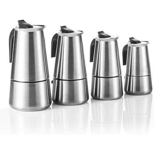  Coffee Fox Stainless Steel Espresso Maker - Coffee Maker, Espresso Pot for 2, 4, 6, 9 Cups