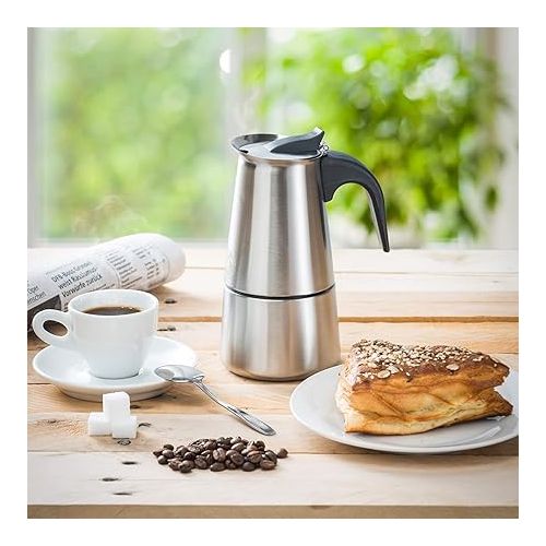  Coffee Fox Stainless Steel Espresso Maker - Coffee Maker, Espresso Pot for 2, 4, 6, 9 Cups