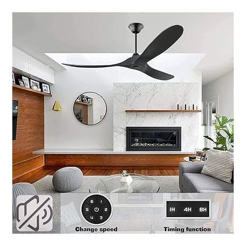  XSGDMN Industrial Vintage Ceiling Fan, Ceiling Fan with Remote Control, Wood Quiet without Lighting, Intelligent Time Setting, Can Be Used in Winter and Summer (132 cm, Black)
