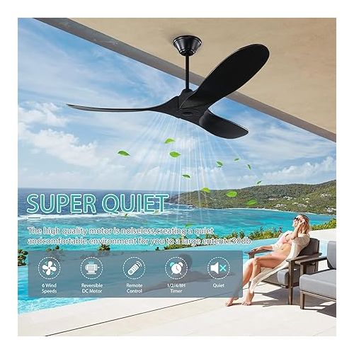  XSGDMN Industrial Vintage Ceiling Fan, Ceiling Fan with Remote Control, Wood Quiet without Lighting, Intelligent Time Setting, Can Be Used in Winter and Summer (132 cm, Black)