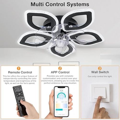  FIMEI Ceiling Fan with Light, Modern LED Dimmable Ceiling Light with Fan with Remote Control, Ceiling Fan with Light for Lighting and Cooling the Room