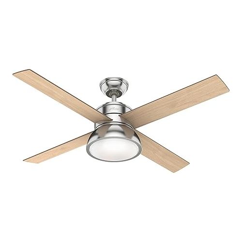  HUNTER Fan Loki 50424 Ceiling Fan for Indoor Use, with Lighting and Remote Control, 4 Interchangeable Blades in Light Grey Oak and Natural Wood, Ideal for Summer and Winter, 132 cm