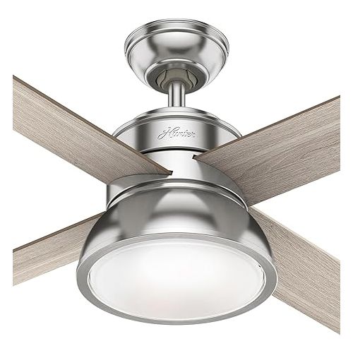  HUNTER Fan Loki 50424 Ceiling Fan for Indoor Use, with Lighting and Remote Control, 4 Interchangeable Blades in Light Grey Oak and Natural Wood, Ideal for Summer and Winter, 132 cm