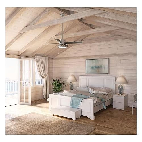  HUNTER Fan Loki 50424 Ceiling Fan for Indoor Use, with Lighting and Remote Control, 4 Interchangeable Blades in Light Grey Oak and Natural Wood, Ideal for Summer and Winter, 132 cm