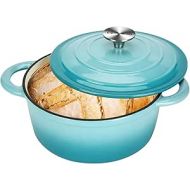 COOKWIN Enameled Cast Iron Dutch Oven Bread Baking Pot with Homemade Lid Non-Stick Enamel Coated Cookware 5L Teal