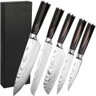 Gustrug Knife Set 5-Piece Kitchen Knife Set Made of High-Quality Stainless Steel, Ergonomic Handle, Professional Knife Set with Chef's Knife, Bread Knife, Santoku Knife, Utility Knife, Vegetable Knife