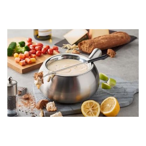  The Official Melting Pot Fondue Set, 8-Piece Stainless Steel Pot with Insert and 6 Fondue Forks for Cheese, Chocolate and Broth