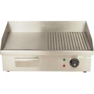 Electric Grill Plate with Stainless Steel Housing and Semi-Ribbed and Smooth Grill Plate