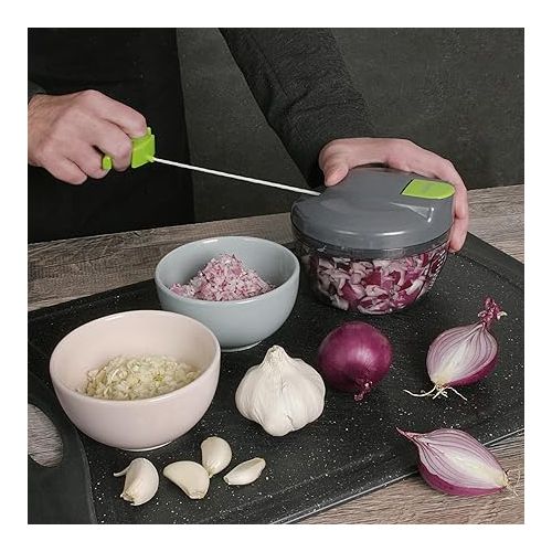  Onion Cutter, Chopper, wenco Onion Chopper 500 ml Capacity, Manual Vegetable Cutter with Pourer, 12.5 x 12.5 x 9.5 cm, Multi-Chopper with Pulley