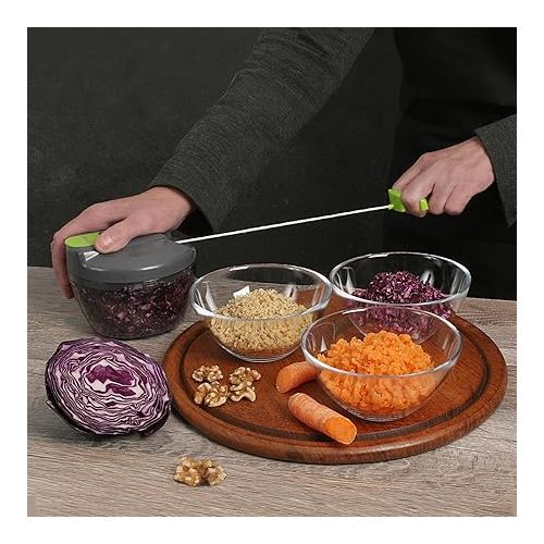  Onion Cutter, Chopper, wenco Onion Chopper 500 ml Capacity, Manual Vegetable Cutter with Pourer, 12.5 x 12.5 x 9.5 cm, Multi-Chopper with Pulley