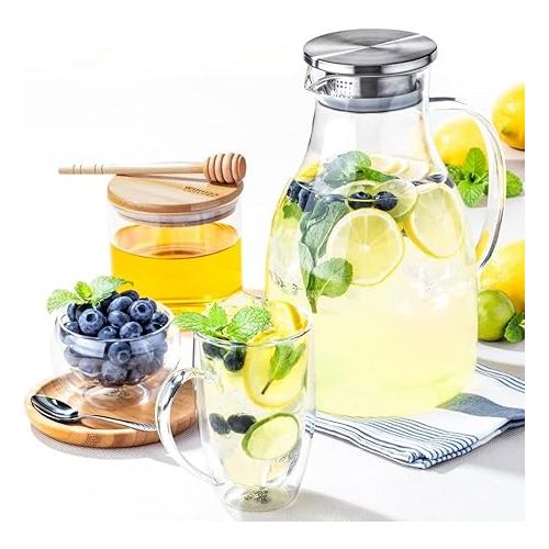  Wilmax Glass Carafe with Bamboo Lid 2500 ml Carafe for Hot or Cold Drinks Water Carafe Made of Borosilicate Glass Suitable for Gas or Electric Hobs Gift Set