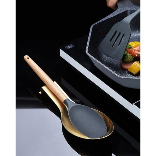  Matte Gold Spoon Rest, Stainless Steel Spoon Holder for Stove Top, Kitchen Utensils Holder for Ladles, Tongs, Spatula, Cooker Spoon Holder, Pot Lid Holder, Dishwasher Safe (1 Piece, 9.5 Inches)