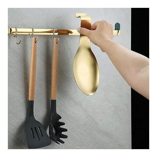  Matte Gold Spoon Rest, Stainless Steel Spoon Holder for Stove Top, Kitchen Utensils Holder for Ladles, Tongs, Spatula, Cooker Spoon Holder, Pot Lid Holder, Dishwasher Safe (1 Piece, 9.5 Inches)