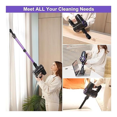  VacniQ Cordless Vacuum Cleaner, 30 Kpa Suction Power, Stable 250 W Motor, Handheld Vacuum Cleaner for Pet Hair, Carpets and Hard Floors (Purple)