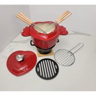 HAWOK Red Enamelled Cast Iron Heart Fondue Set