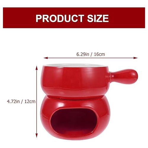  TOPBATHY Glazed Ceramic Fondue Pot Set: Kitchen Fondue Pot Set, Chocolate Fondue Cheese Fondue Cups with Forks, Porcelain Melting Pot for Chocolate Fountain Party, BNG12W1467UIQS, 16 x 12 x 11 cm, Red