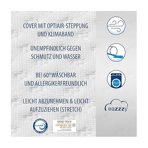  Genius eazzzy mattress topper, 180 x 200 cm. Mattress protector. Ergonomic. Optimal sleeping environment. Allergy-friendly.