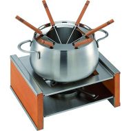 KUHN RIKON 32192 Fondue Fleischfondue Set Wood Holz mit Spritzschutz und Platz fur 6 Gabeln - bestehend aus Fonduetopf, Rechaud, Gabeln