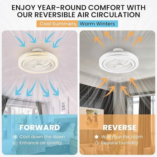  Ceiling Fan with Lighting and Remote Control, Quiet - 6 Wind Speeds, 3 Colours, Continuous Dimming, Modern LED Ceiling Light for Bedroom, Living Room, Dining Room (White, Round)
