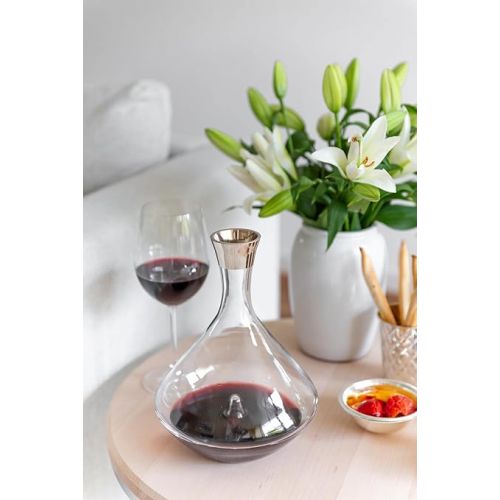  EDZARD Frederick Carafe Wine Decanter Made of Hand-Blown Crystal Glass with Platinum Rim, Height 27 cm, Decanter for Red Wine, Decanter with Capacity 2.1 Litres