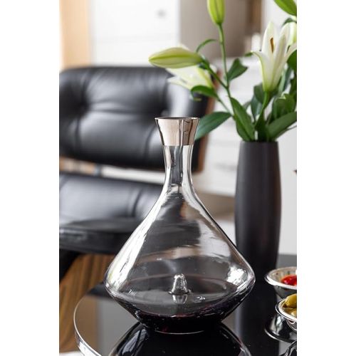  EDZARD Frederick Carafe Wine Decanter Made of Hand-Blown Crystal Glass with Platinum Rim, Height 27 cm, Decanter for Red Wine, Decanter with Capacity 2.1 Litres