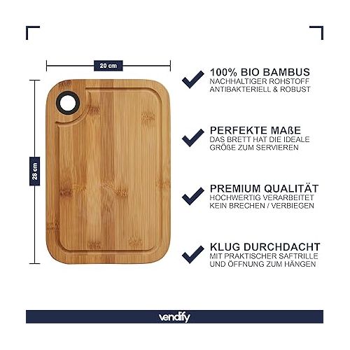  vendify® Breakfast Board Bamboo Chopping Board Set of 6 28 x 20 cm - Kitchen Board Set Wood