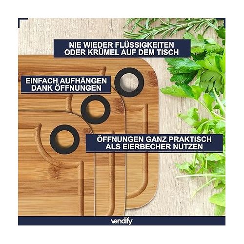  vendify® Breakfast Board Bamboo Chopping Board Set of 6 28 x 20 cm - Kitchen Board Set Wood