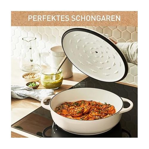  Tefal E25972 LOV Serving Pan 28 cm, Recovered Cast Iron, Optimal Heat Retention, Suitable for All Hobs, Suitable for Induction Cookers, Oven Safe up to 250 °C, Dishwasher Safe, Beige