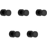 BVL Matte Black Towel Hooks, Pack of 5 Rustproof Metal Wall Hooks, Self Adhesive or Wall Mountable Coat Hooks for Bathroom and Kitchen