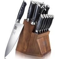 SHAN ZU 16-Piece Knife Block with Kitchen Knife, Japanese Stainless Super Steel Cooking Knife Set with Removable Block & K133 Ergonomic Handle, Black Tortoise Genbu Series