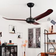 Virrik Ceiling Fan, Modern Metal / Wood Fan in Black/Brown, Controllable via Remote Control Included