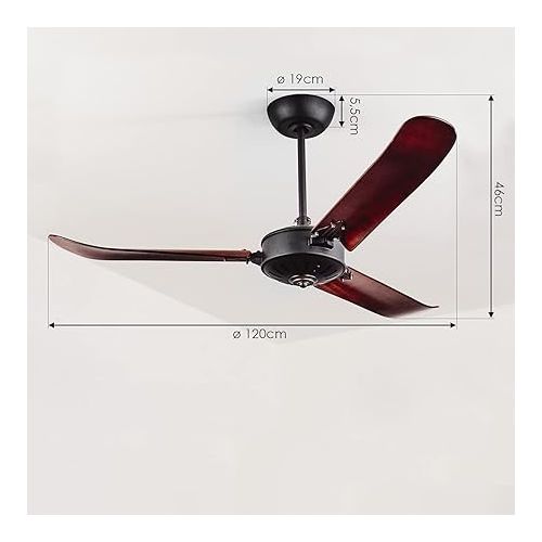  Virrik Ceiling Fan, Modern Metal / Wood Fan in Black/Brown, Controllable via Remote Control Included