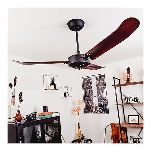  Virrik Ceiling Fan, Modern Metal / Wood Fan in Black/Brown, Controllable via Remote Control Included
