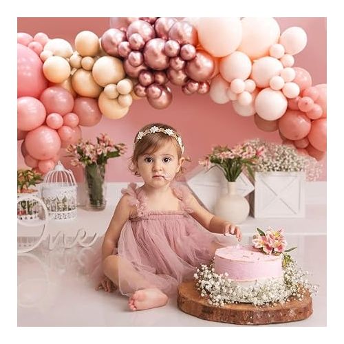  Pink Balloon Garland, Pink Balloon Garland Party Decoration with Macaron Pink, Apricot and Metallic Rose Gold Balloon, Party Decoration for Girls, Women, Birthday, Wedding, Graduation, Baby Shower