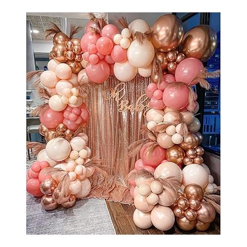  Pink Balloon Garland, Pink Balloon Garland Party Decoration with Macaron Pink, Apricot and Metallic Rose Gold Balloon, Party Decoration for Girls, Women, Birthday, Wedding, Graduation, Baby Shower