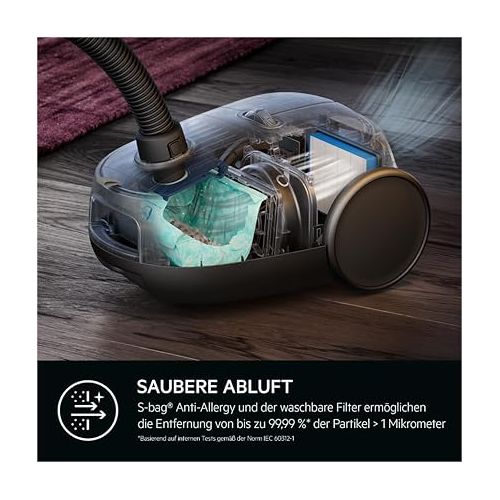  AEG AB61H6SW Vacuum Cleaner with Bag / High Suction Power on All Floors / Includes Additional Nozzles / 50% Recycled Plastic / Ideal for Asthmatics, Allergy Sufferers, Pet Owners / 12 m Cable / 850 W
