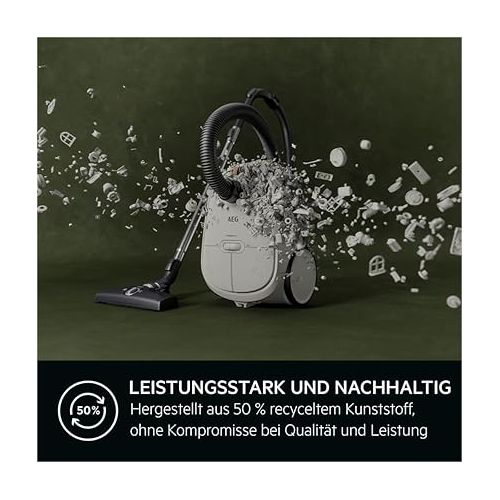  AEG AB61H6SW Vacuum Cleaner with Bag / High Suction Power on All Floors / Includes Additional Nozzles / 50% Recycled Plastic / Ideal for Asthmatics, Allergy Sufferers, Pet Owners / 12 m Cable / 850 W